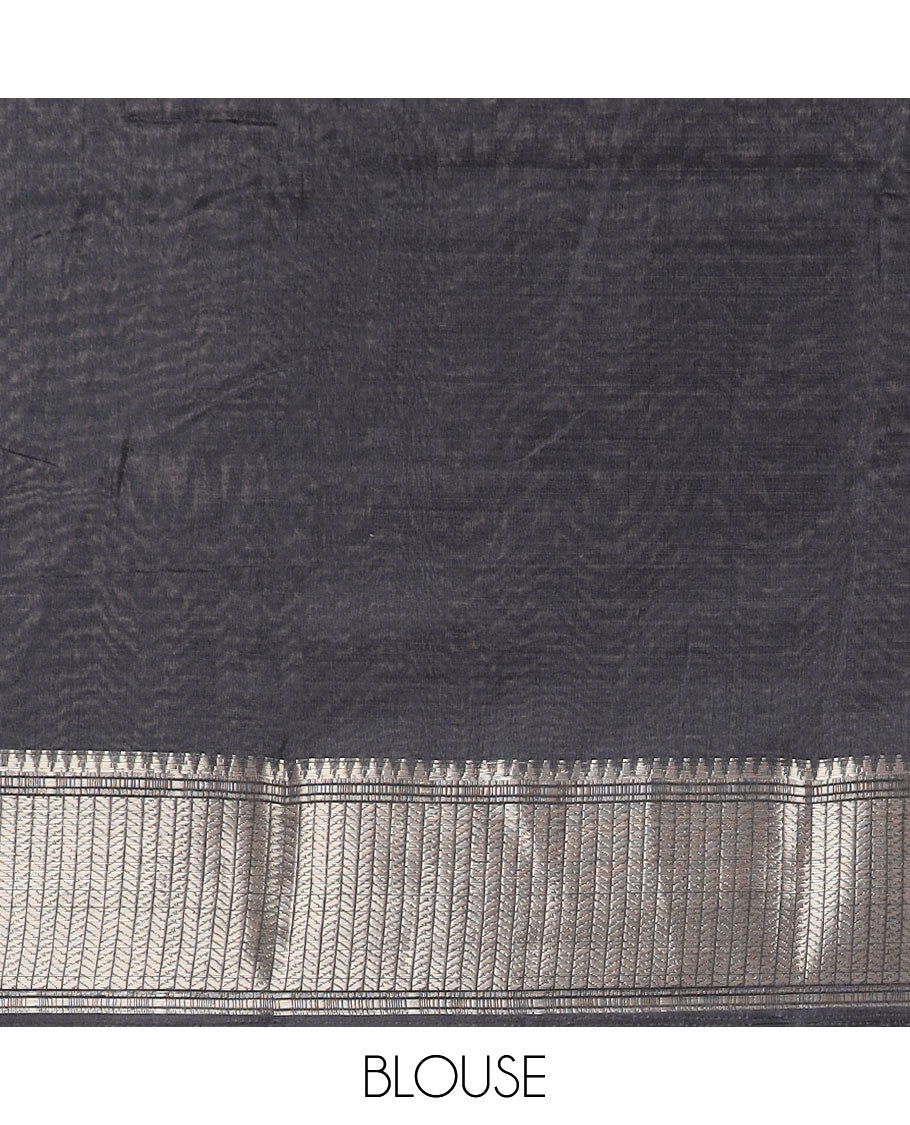 Cream kalamkari design dola silk saree with contrast zari border & kalakari design pallu along with contrast blouse