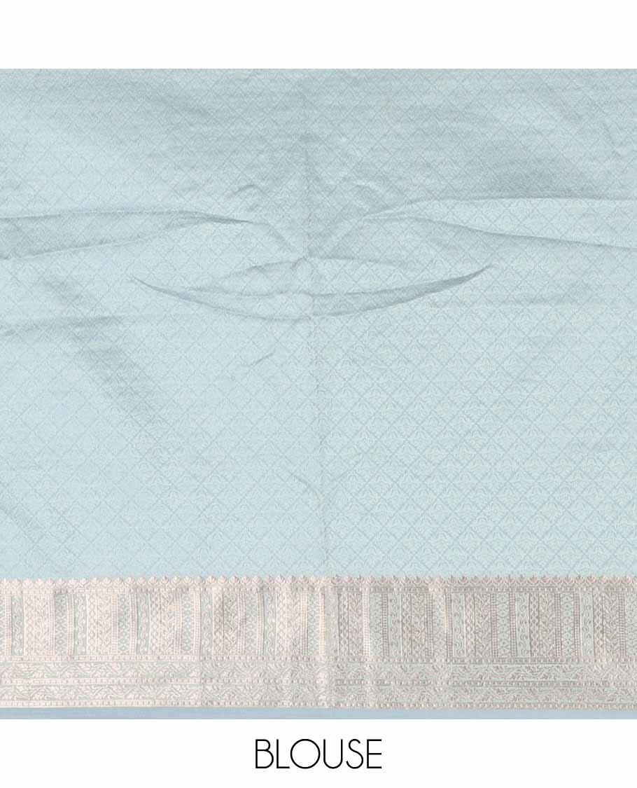 Blue striped banaras half saree with contrast traditional zari border, argyle pattern blouse & striped zari dhavani