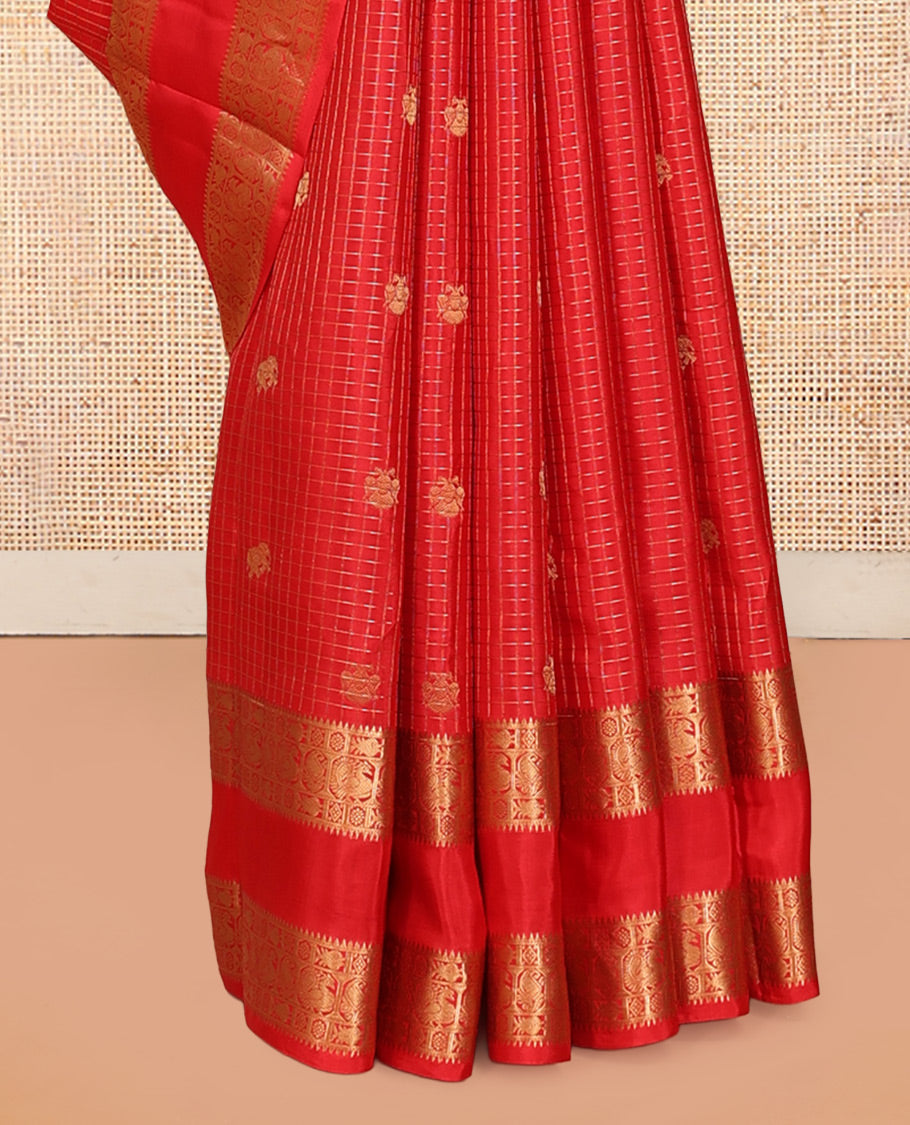 Red Butta Enclosed Checks Vasundhara Lite Silk Mix Saree, a Rettai Pettu Border, Matching Blouse