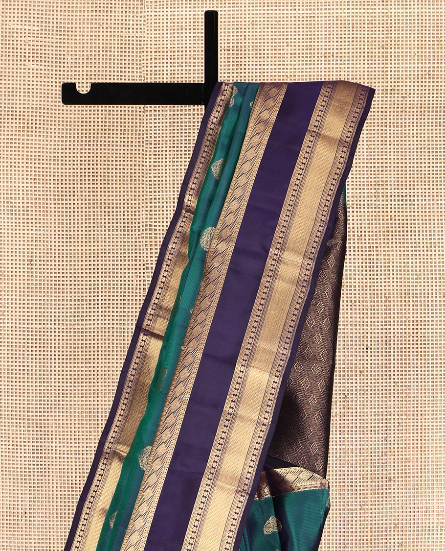 Green Vasundhara Lite Silk Mix Saree, Beautified with Zari Buttas, Contrast Rettai Pettu Traditional Border, Grand Jaal Pallu, and a Contrast Blouse