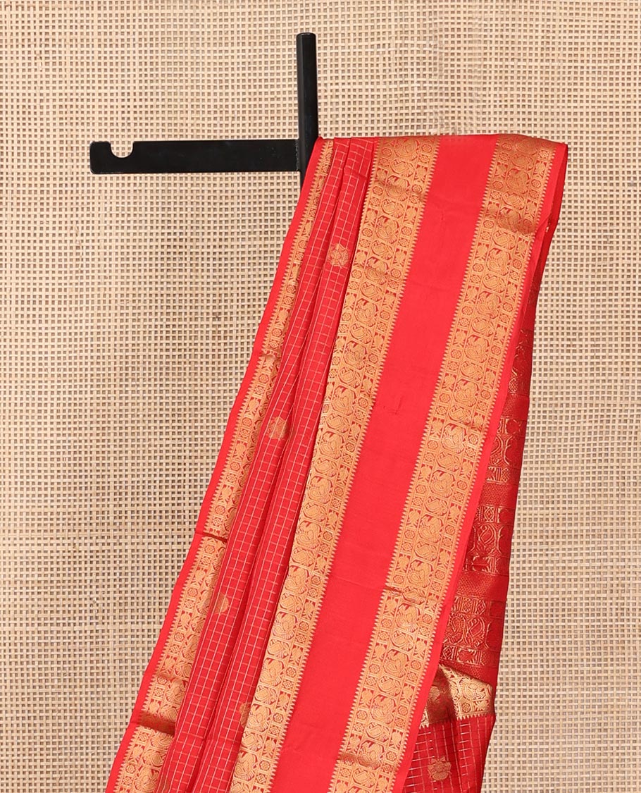 Red Butta Enclosed Checks Vasundhara Lite Silk Mix Saree, a Rettai Pettu Border, Matching Blouse