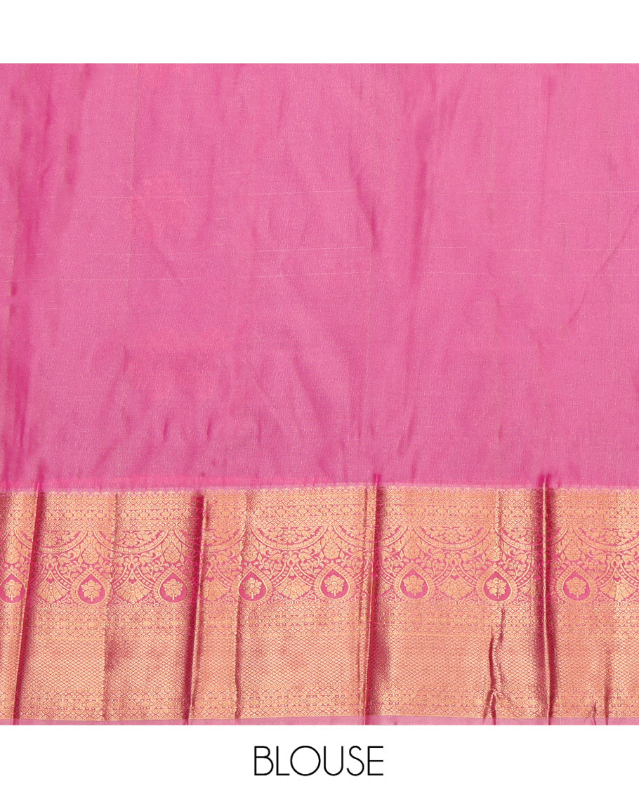 Violet Budget Silk Saree, Detailed with Zari Buttas, Complemented by a Contrast Traditional Zari Border, Grand Pallu, and a Contrast Blouse