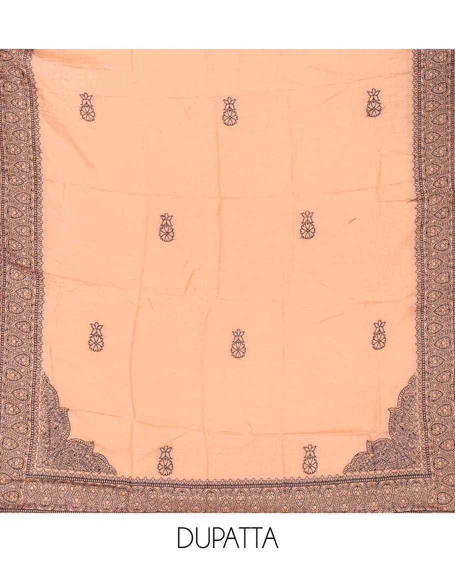Peach warp weaving, butta design modal chanderi chudidhar material top with cotton material pant & warp weaving, butta design dupatta