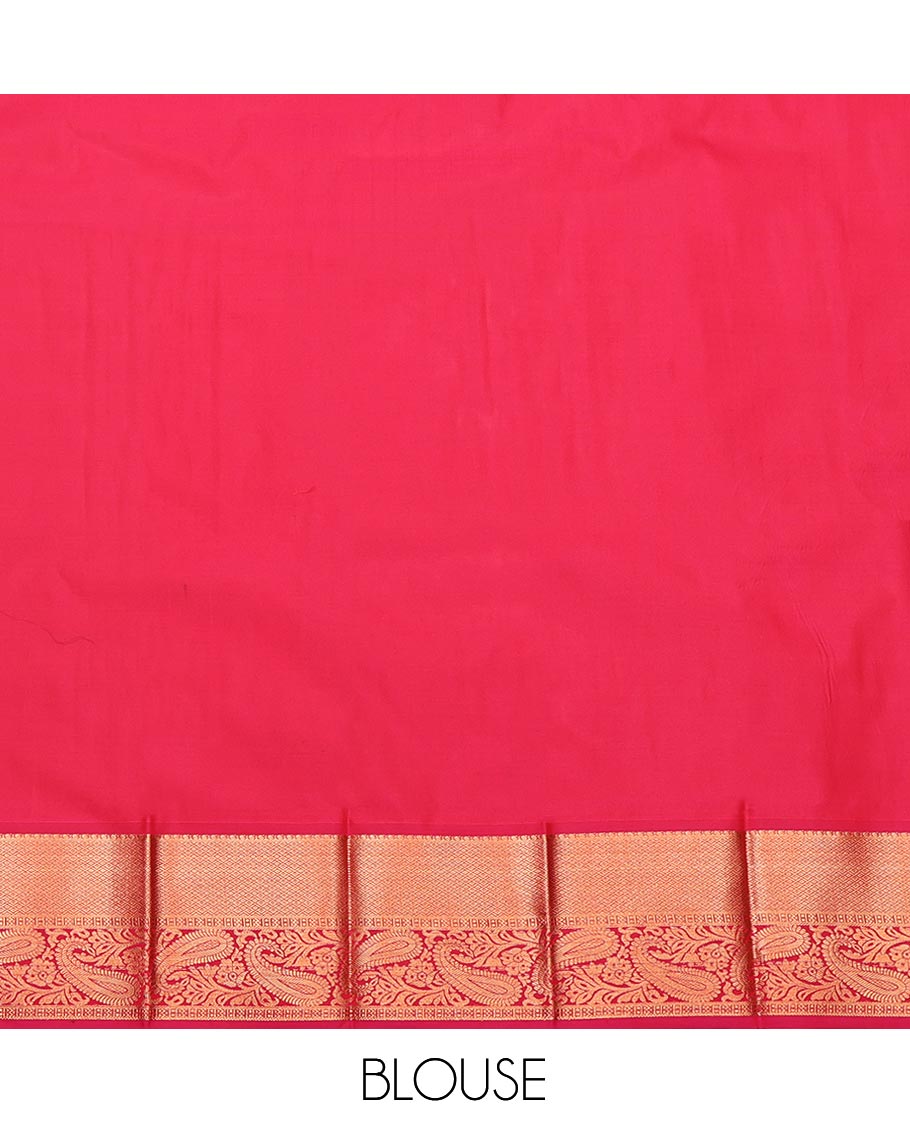 Grey Budget Silk Saree, Decorated with Jacquard Design, Complemented by a Contrast Traditional Zari Border, Grand Pallu, and a Contrast Blouse