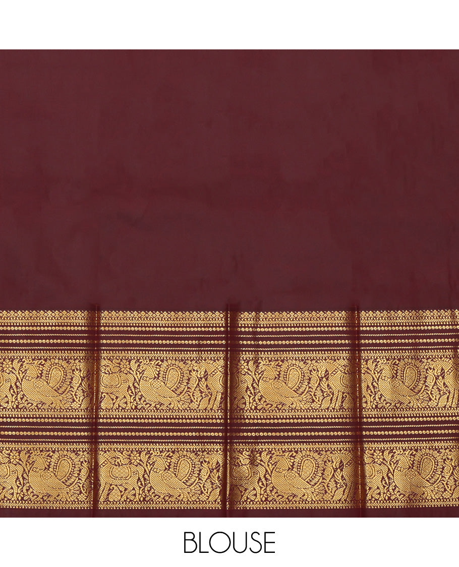 Blue Budget Silk Saree, Spotlighted with Zari Buttas, Complemented by Contrast Traditional Zari Border, a Grand Pallu and a Contrast Blouse