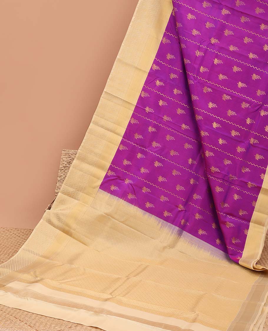 Purple leaf design vasundhara elite silk saree with contrast traditional zari design border & pallu of argyle pattern