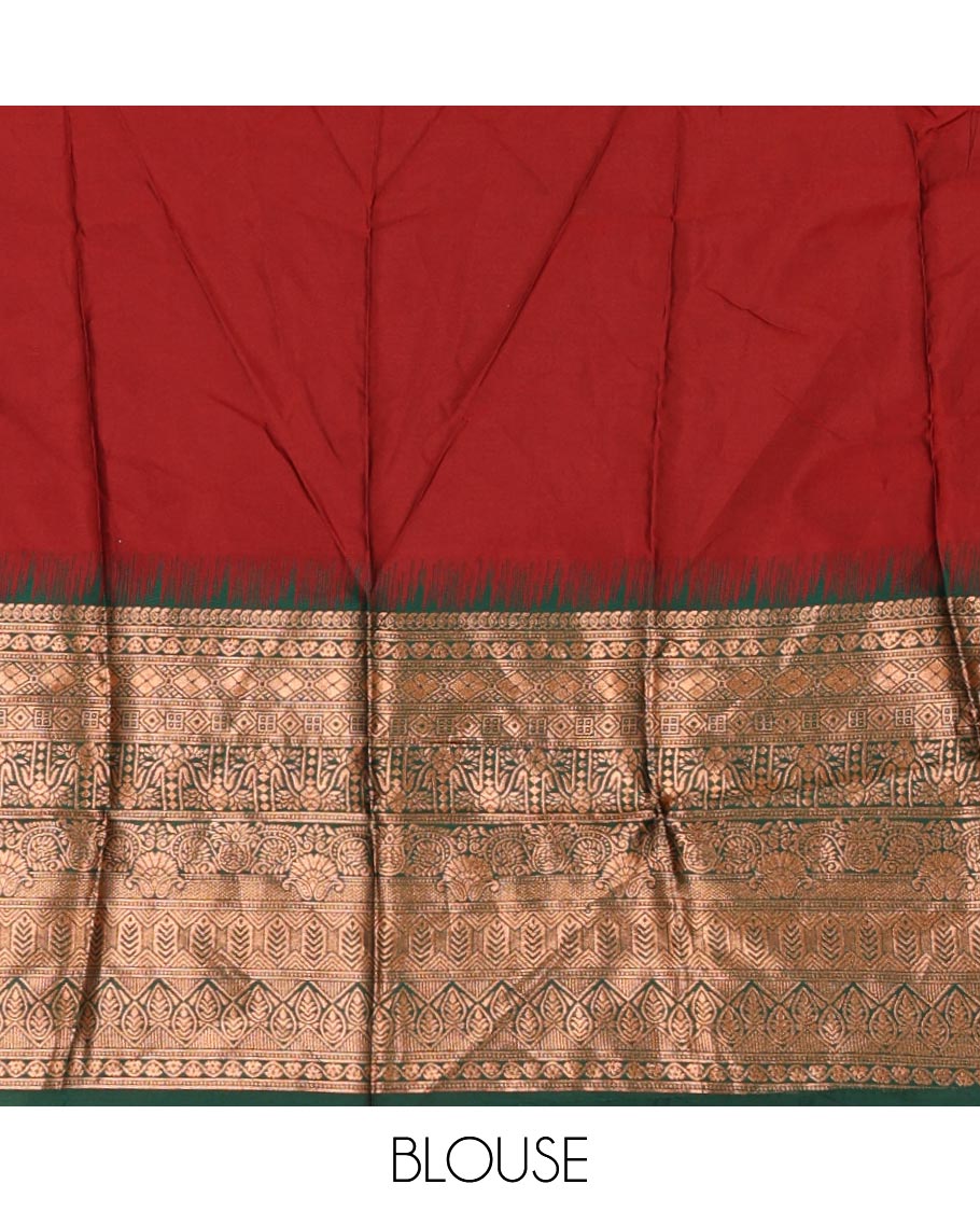 Maroon taffeta silk half-saree,plain skirt,contrast temple traditional zari border,zari design blouse & zari border georgette dhavani
