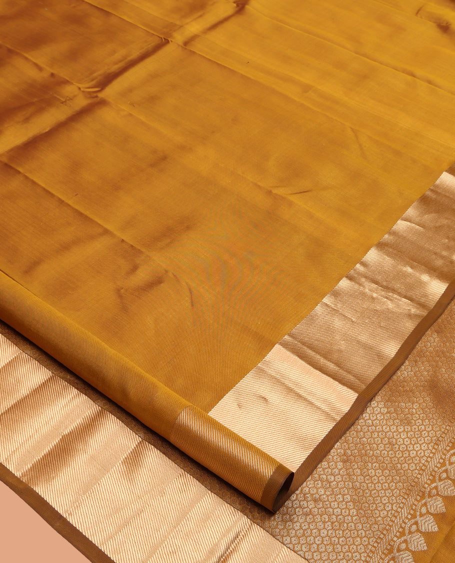 Mustard Plain Kanchipuram Silk Saree