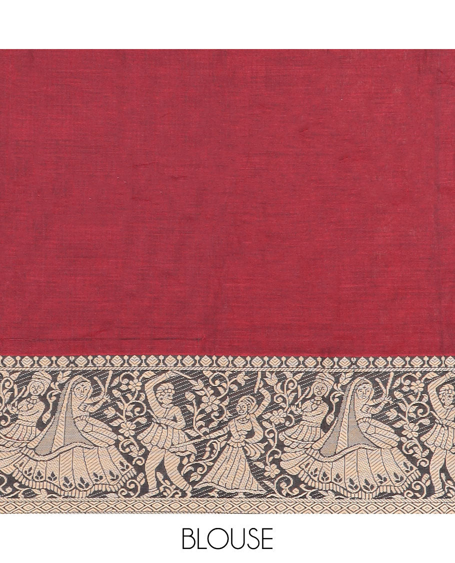 Maroon cotton half saree with contrast wedding design border, zari design blouse & plain , zari design border dhavani