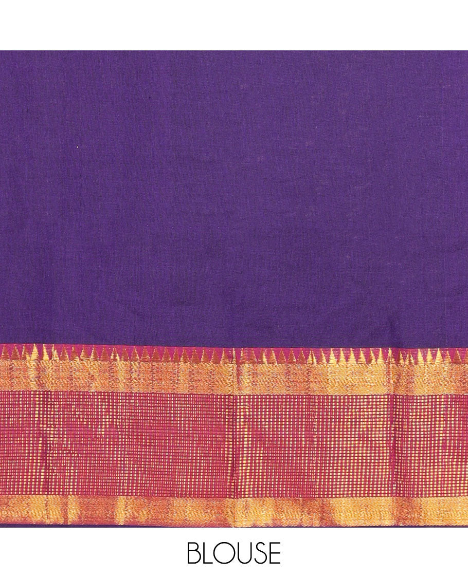 Purple cotton half saree with contrast traditional zari design border, zari design blouse & plain, zari design border dhavani