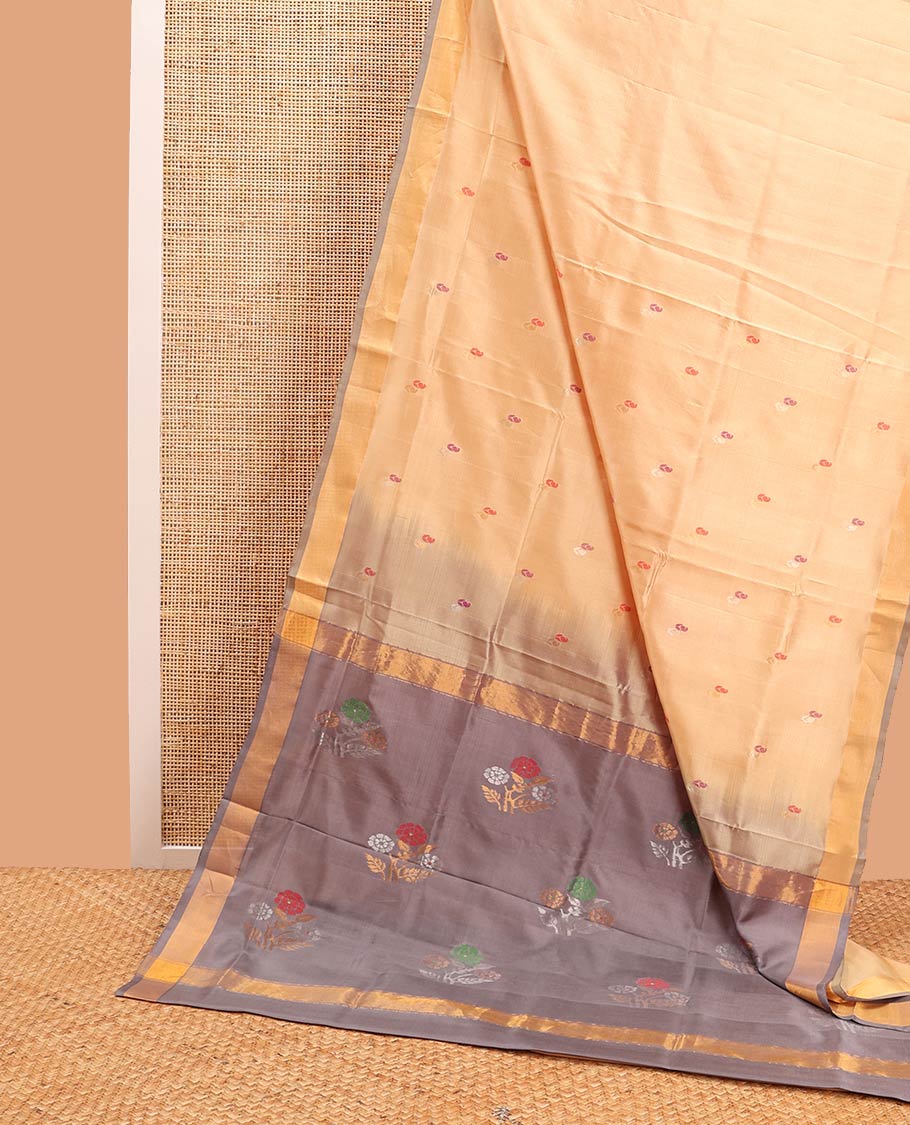 Sandal floral design uppada saree with contrast zari design border & floral design pallu
