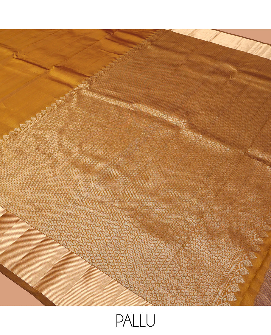 Mustard Plain Kanchipuram Silk Saree