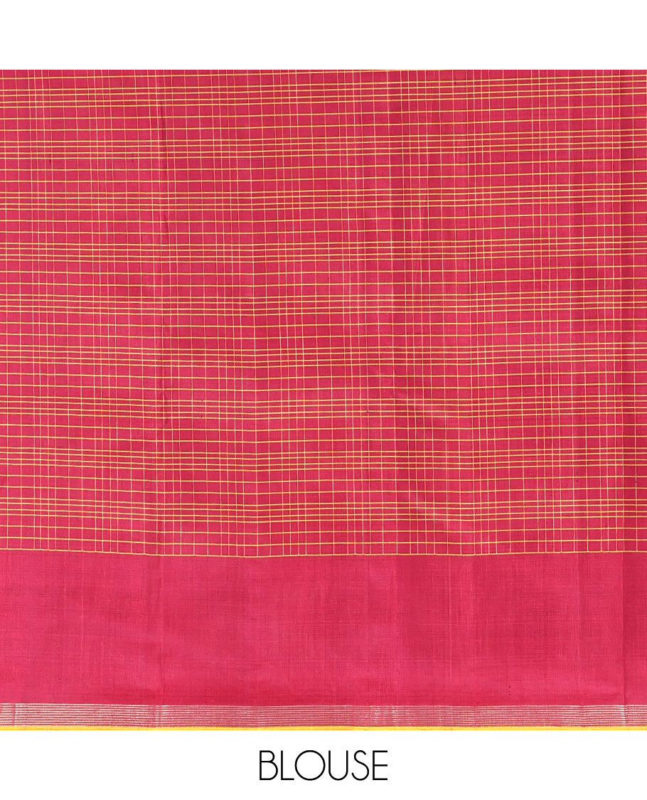 Red Checked Kanchipuram Silk Saree, a Zari-Intricately Designed Border, Grand Jaal Pallu, and a Matching Blouse