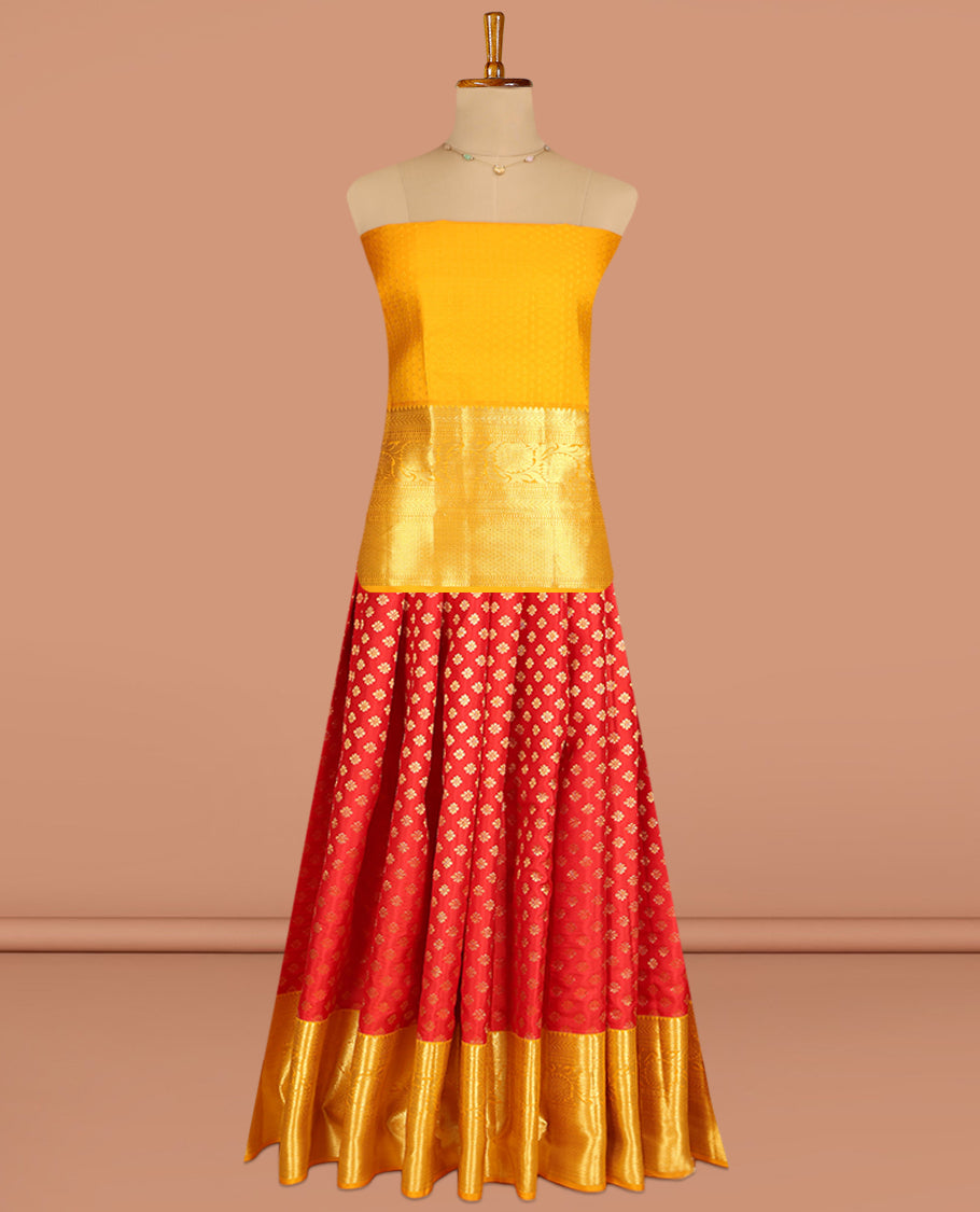 Red Pure Silk Pavadai Material Set