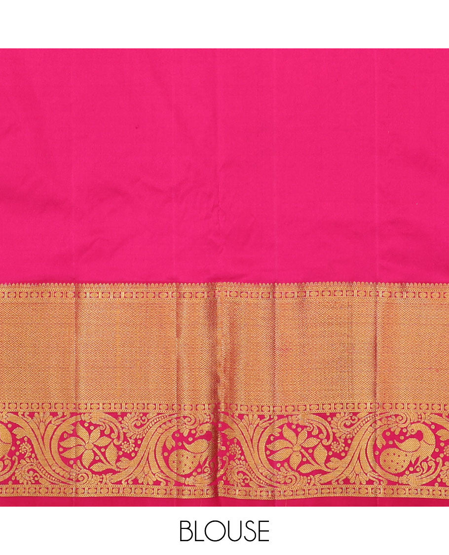 yellow floral buttas pure silk half saree with contrast intricate zari design border, zari design blouse & floral zari design dhavani