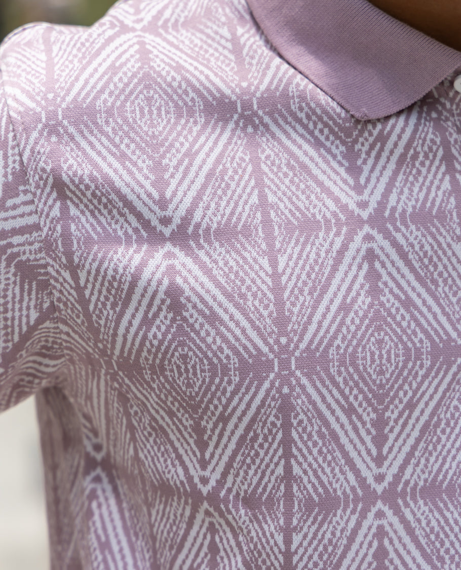 Pink Cotton-Blended Polo Neck T-Shirt Features Argyle Print, Half Sleeves, a Slim Fit, and Regular Length
