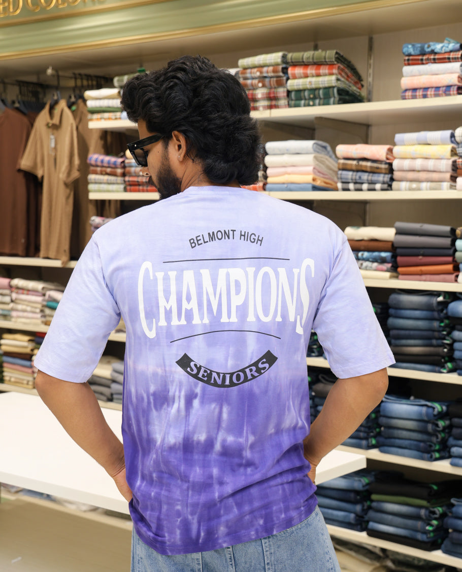Purple Cotton-Blended T-shirt Features Tie-Dye Ombre Print, Half Sleeves, Round Neck, Slim Fit and Regular Length