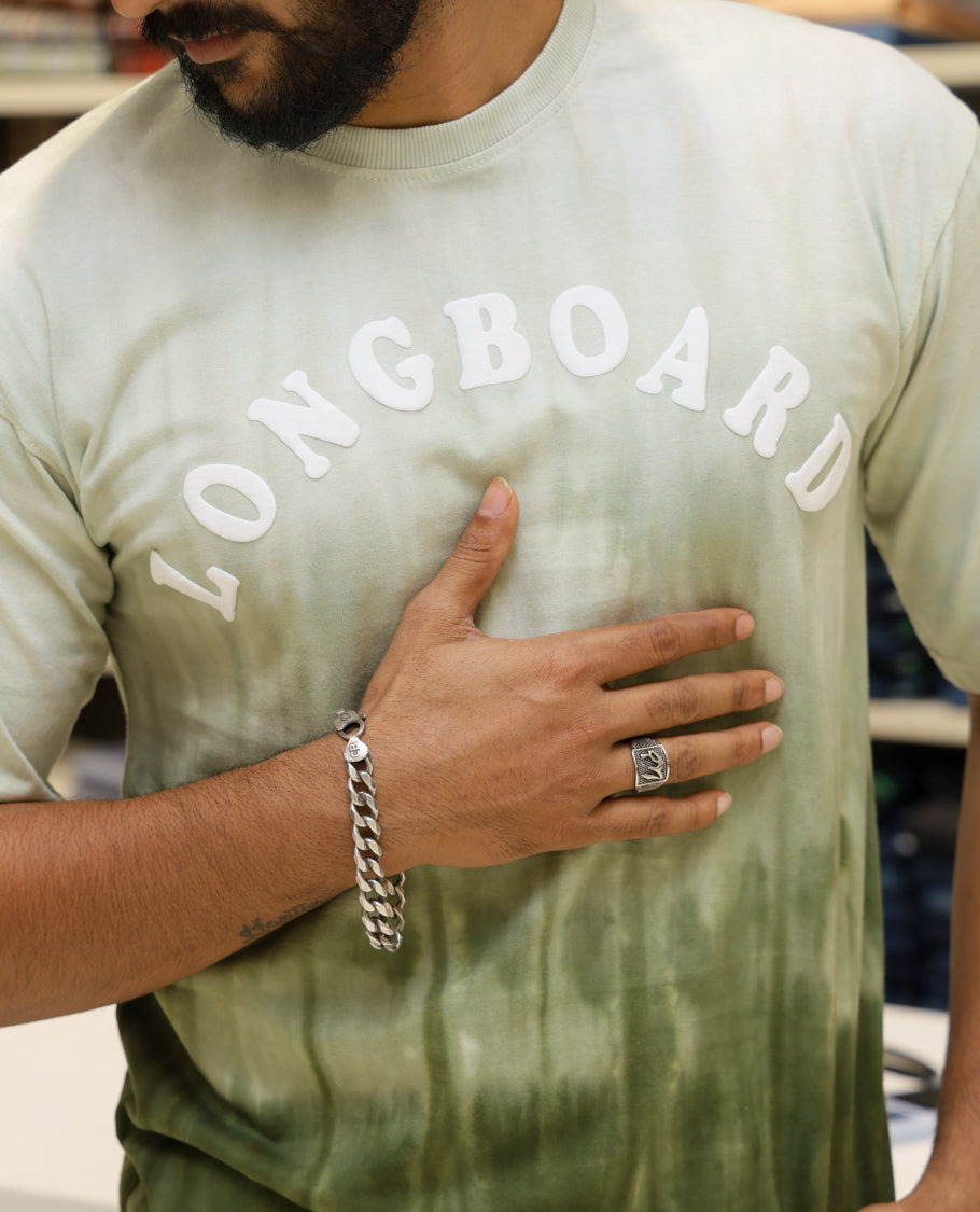 Light Green Cotton-Blended T-shirt Features Tie-Dye Ombre Print, Half Sleeves, Round Neck, Slim Fit and Regular Length