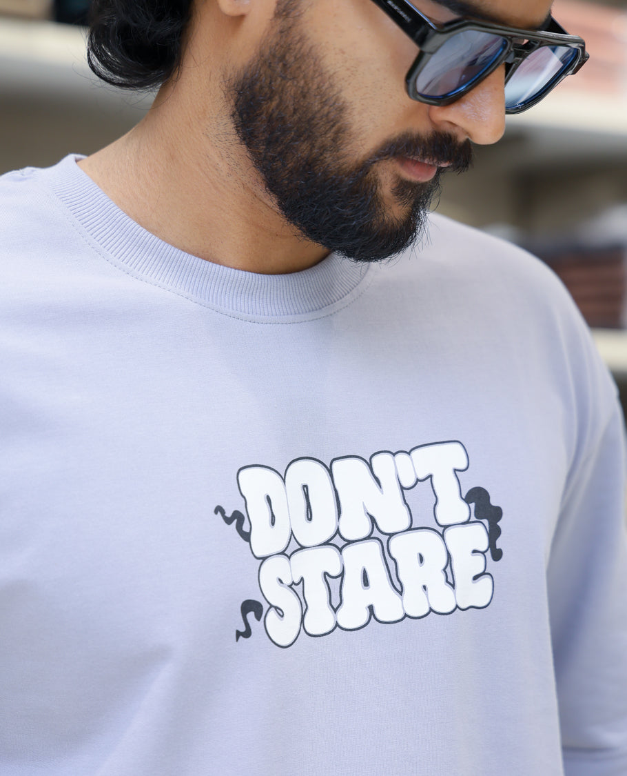 Grey Cotton-Blended T-shirt Features Funky and Bold Motifs Print, Half-Sleeves, Oversized Fit, Round Neck, and Regular Length