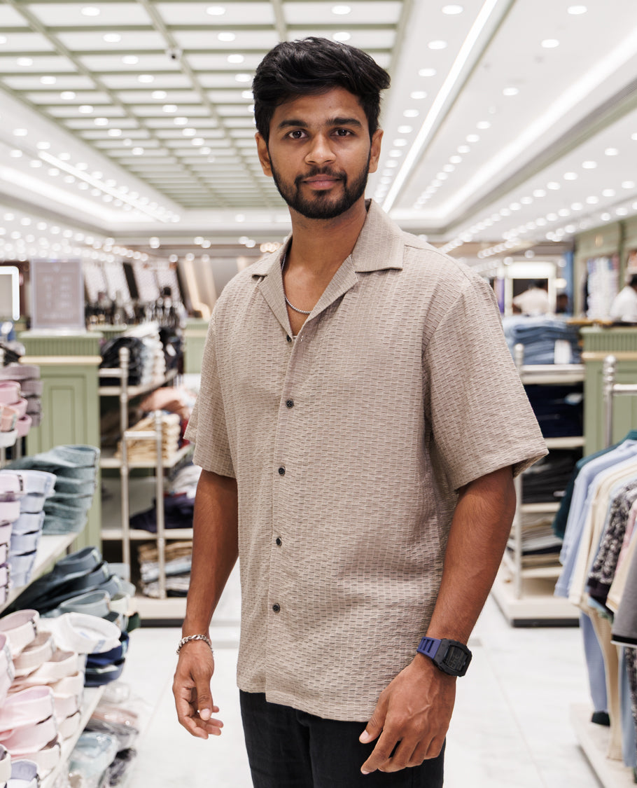 Brown Poly-Blended Casual Shirt