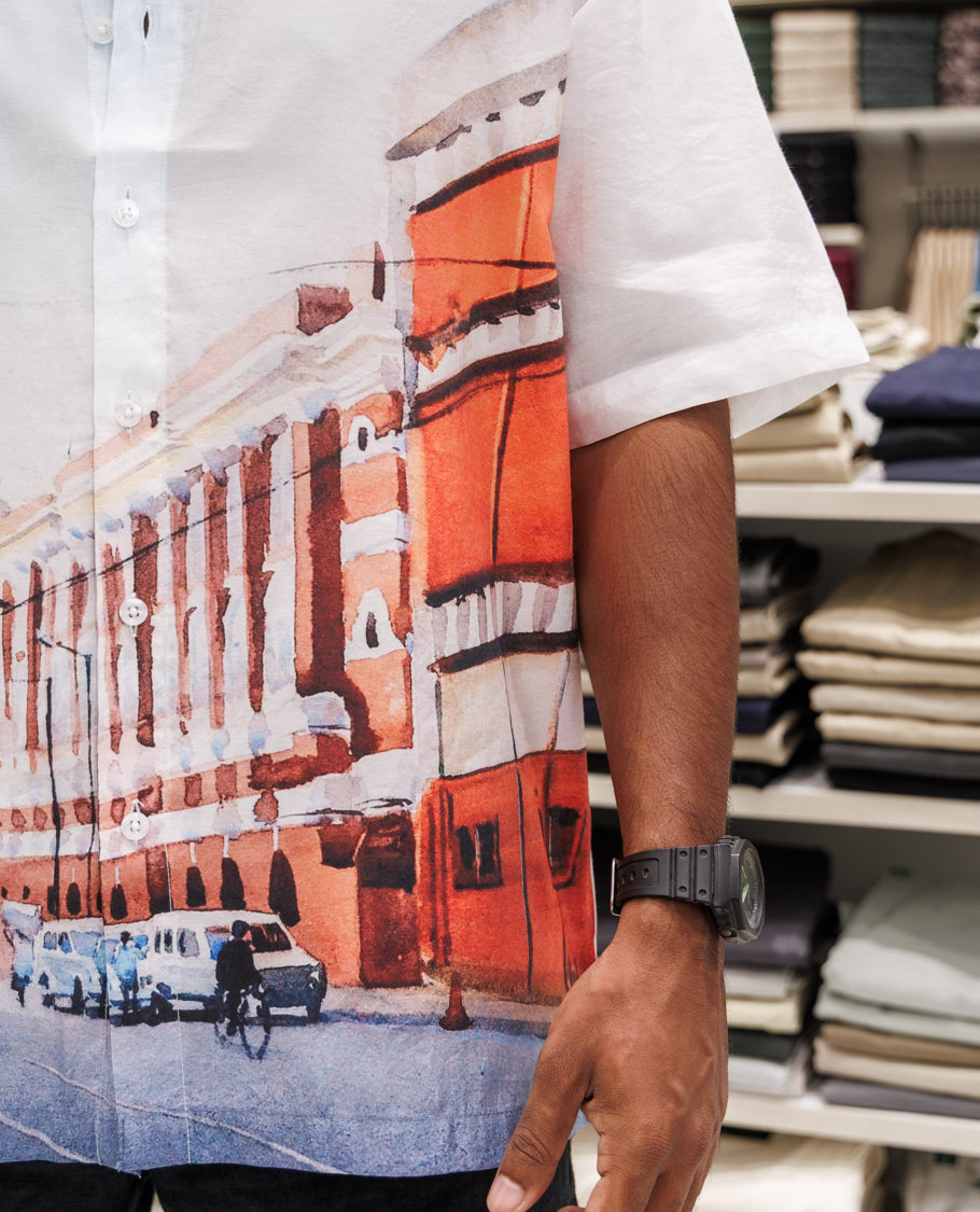White Half Sleeves Cotton-Blended Casual Shirt