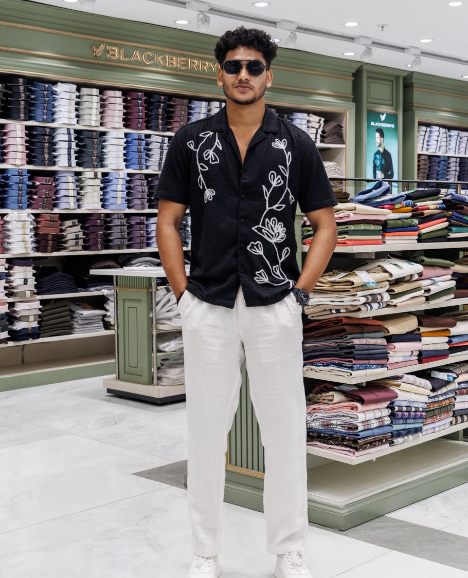 Black Poly-Blended Casual Shirt