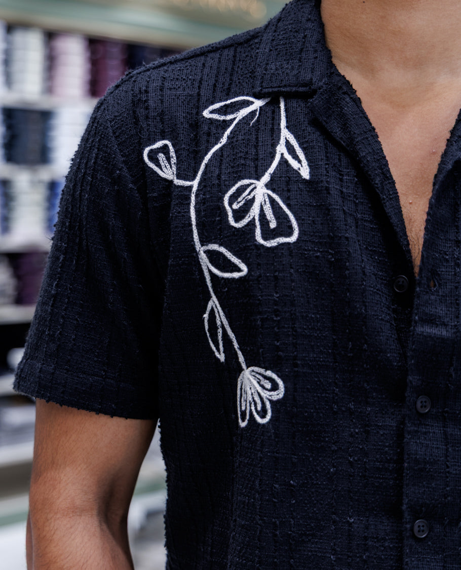 Black Poly-Blended Casual Shirt