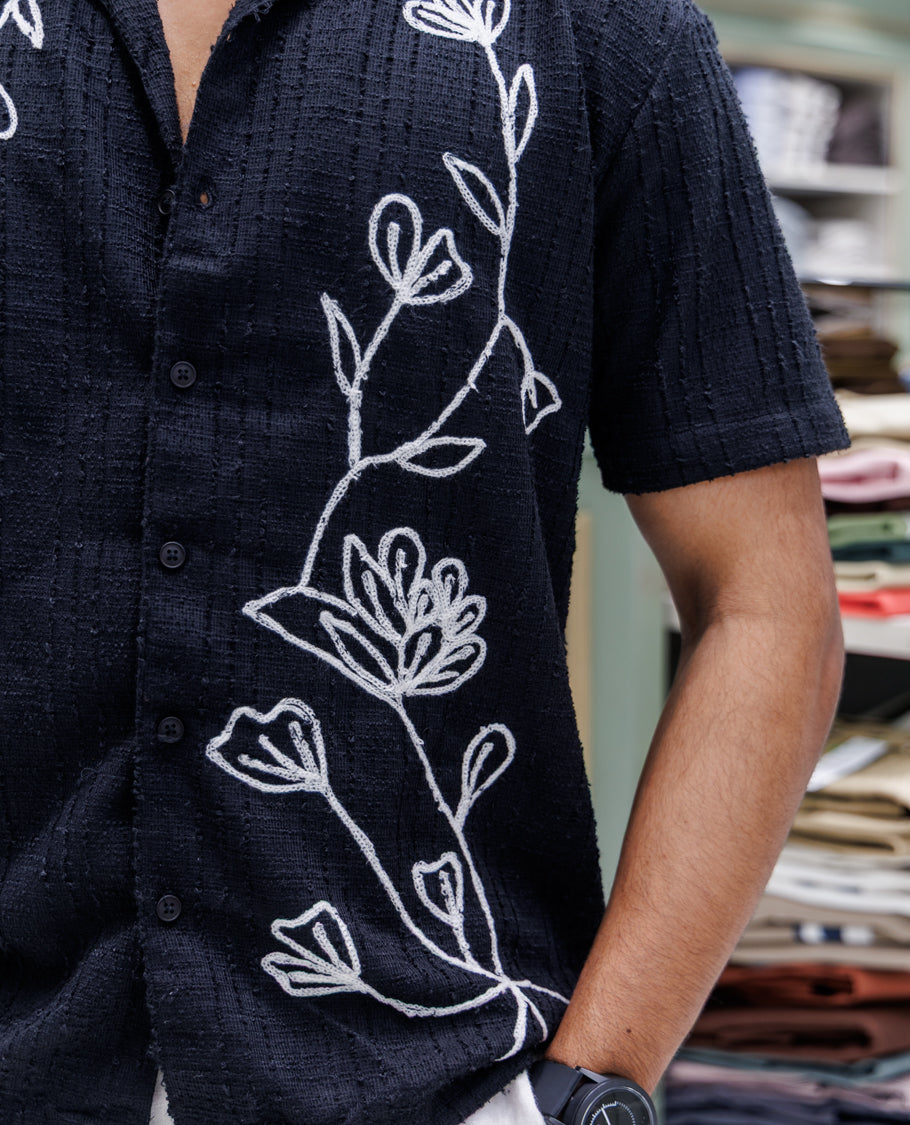 Black Poly-Blended Casual Shirt