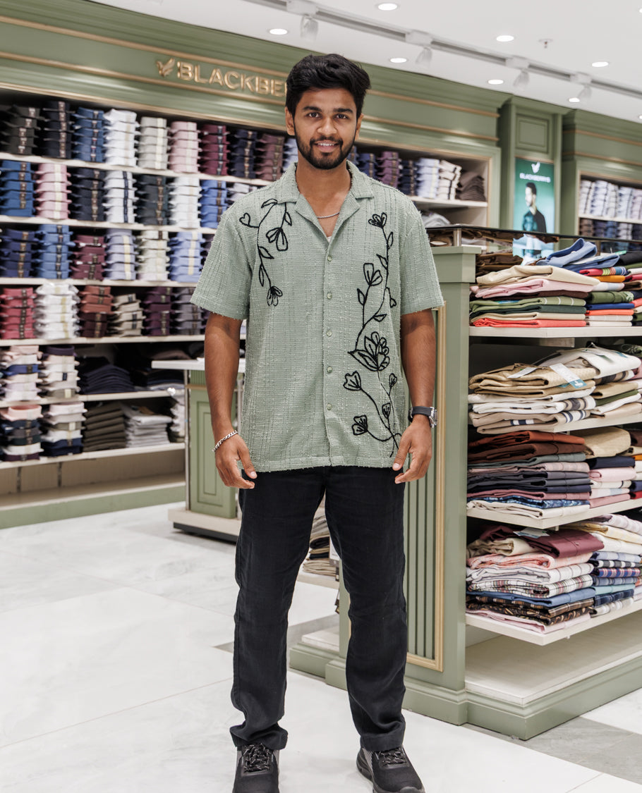 Green Poly-Blended Casual Shirt
