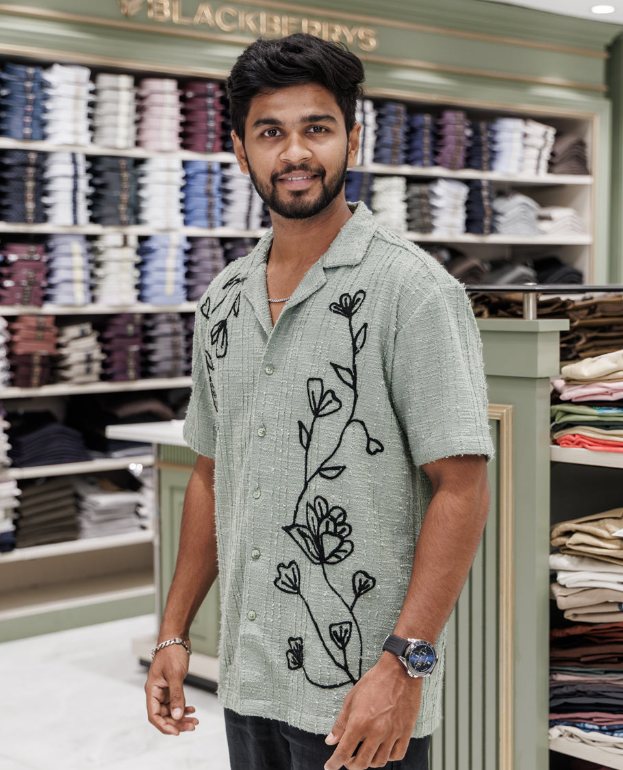 Green Poly-Blended Casual Shirt