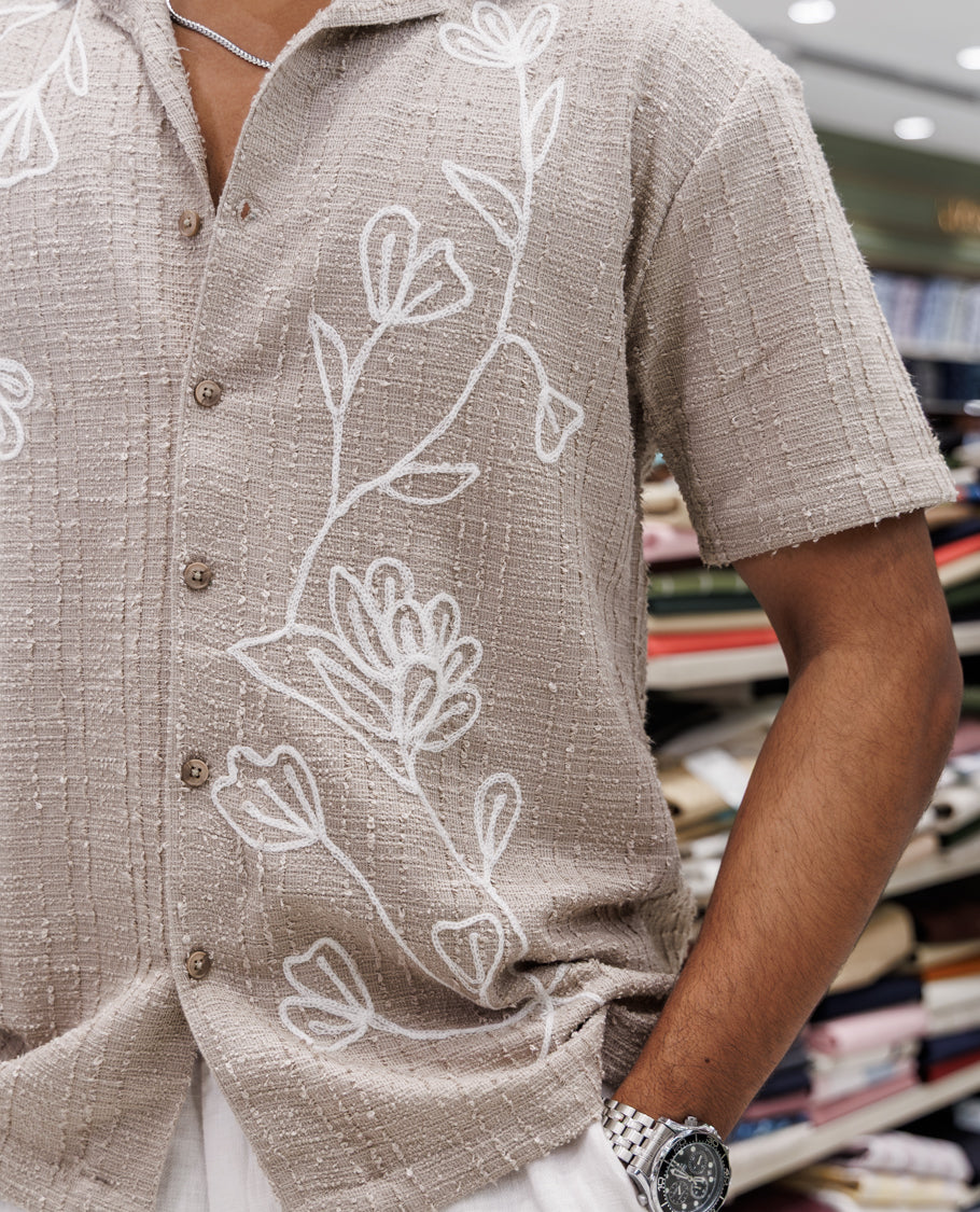 Beige Poly-Blended Casual Shirt