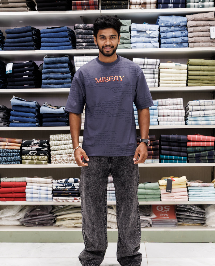 Grey Half Sleeves Cotton-Blended T-Shirt