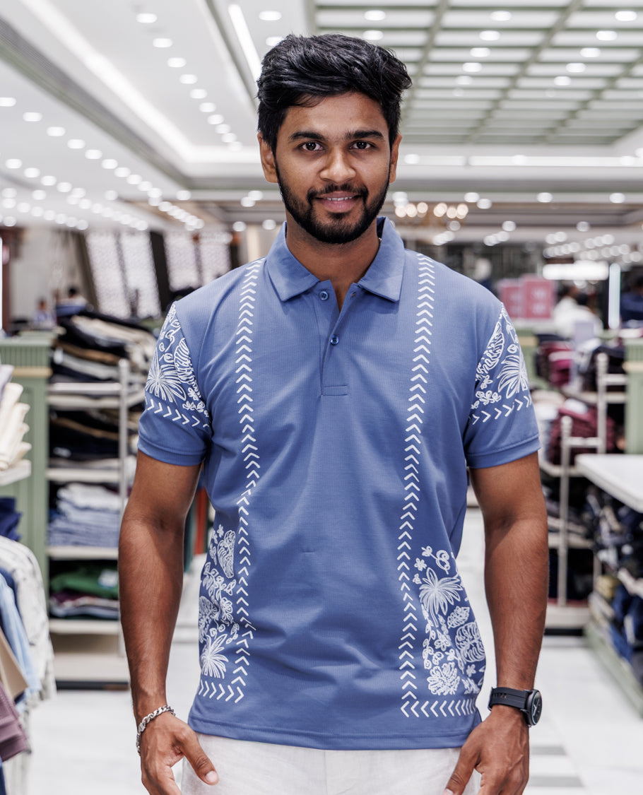 Blue Cotton-Blended T-Shirt