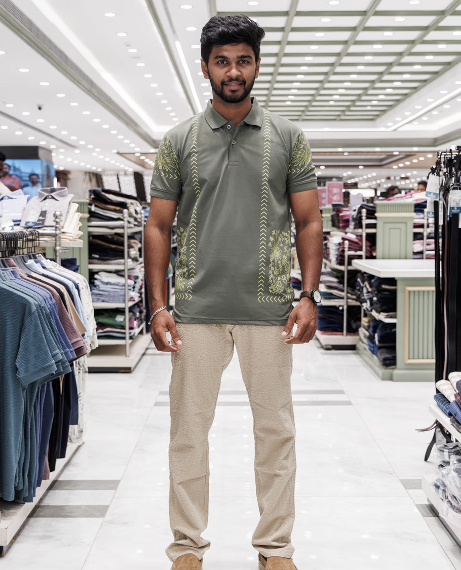 Green Cotton-Blended T-Shirt