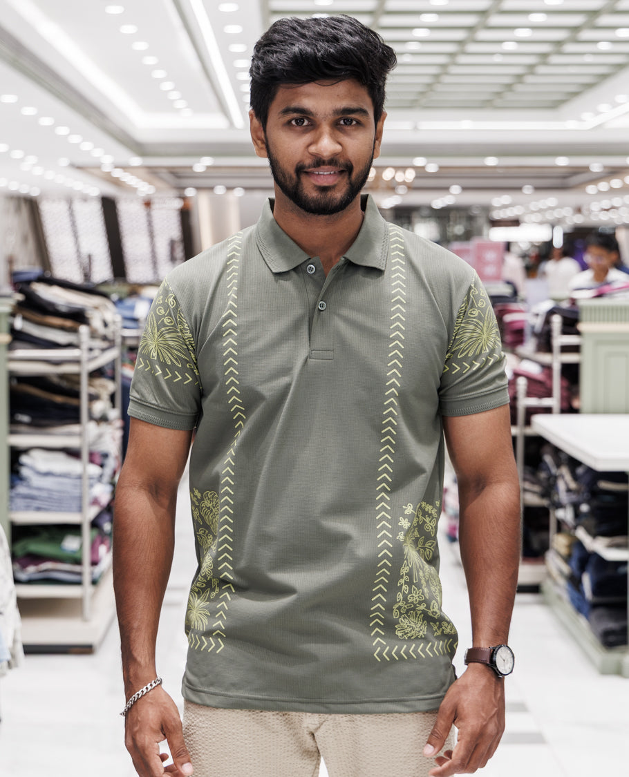 Green Cotton-Blended T-Shirt