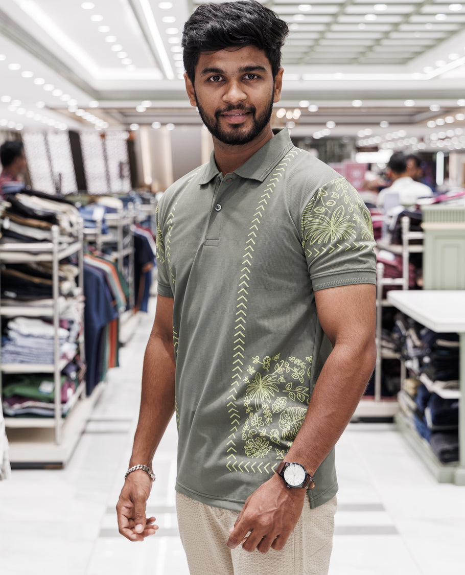 Green Cotton-Blended T-Shirt