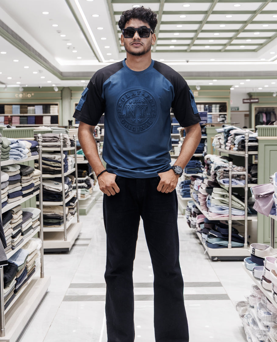 Teal Cotton-Blended T-Shirt