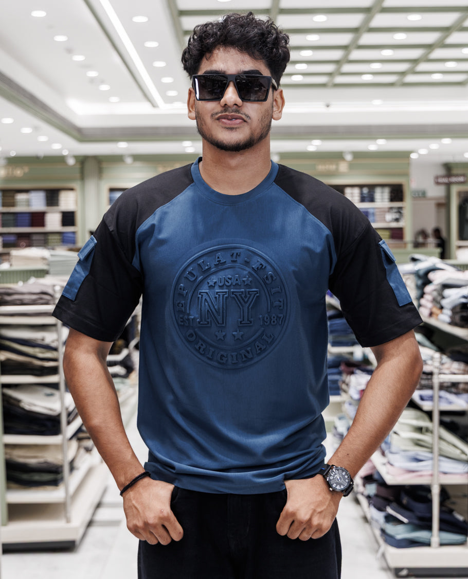 Teal Cotton-Blended T-Shirt
