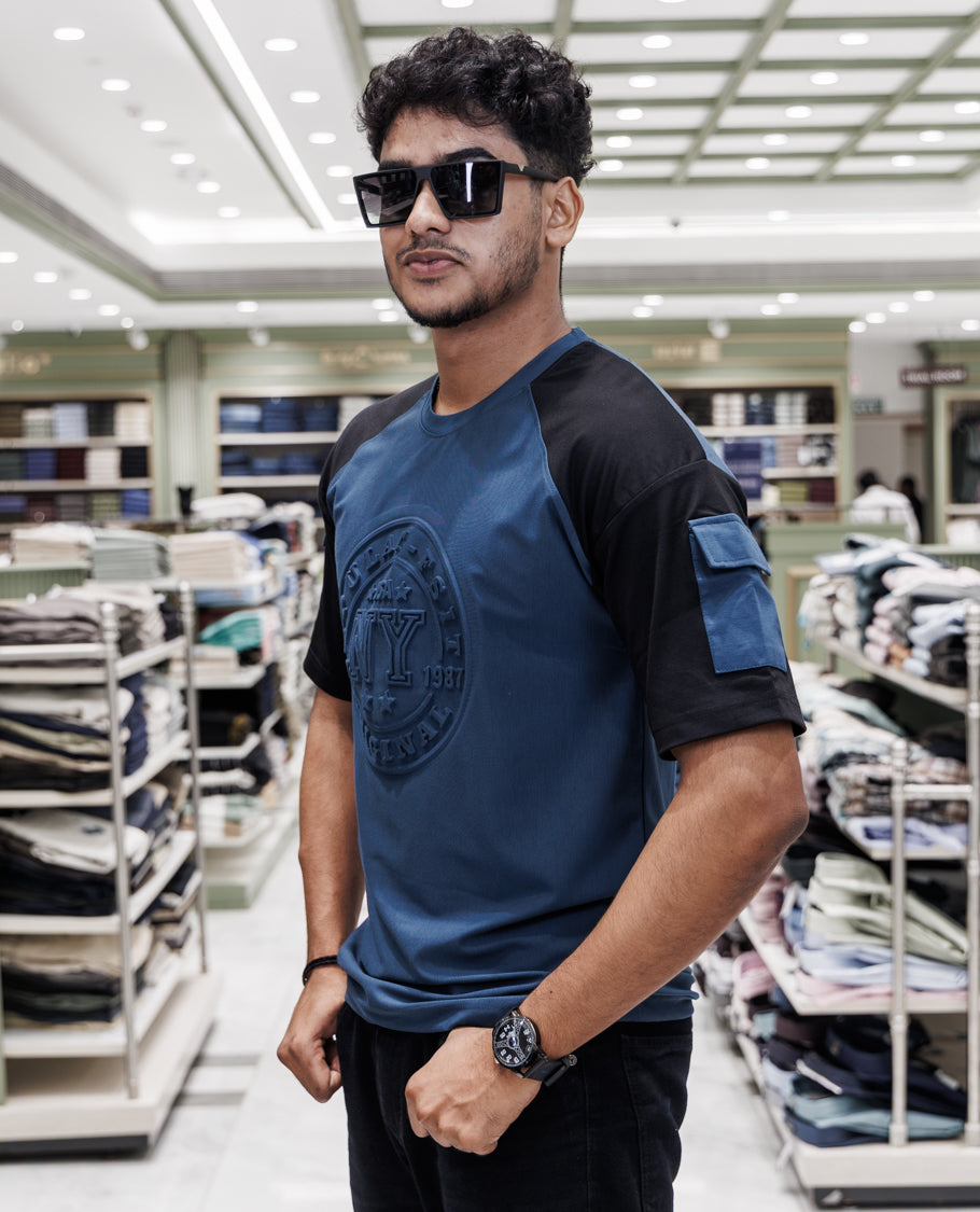 Teal Cotton-Blended T-Shirt