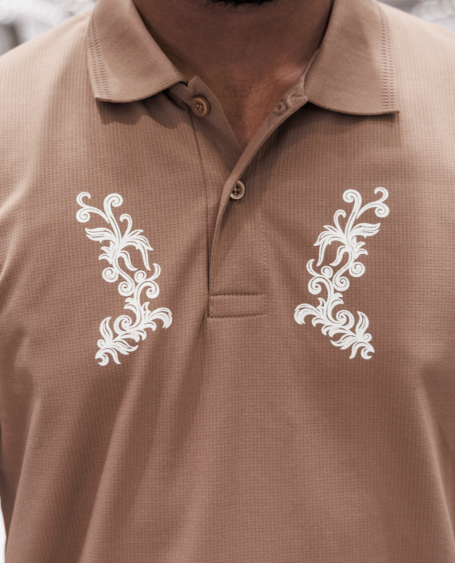 Brown Half Sleeves Cotton-Blended T-Shirt