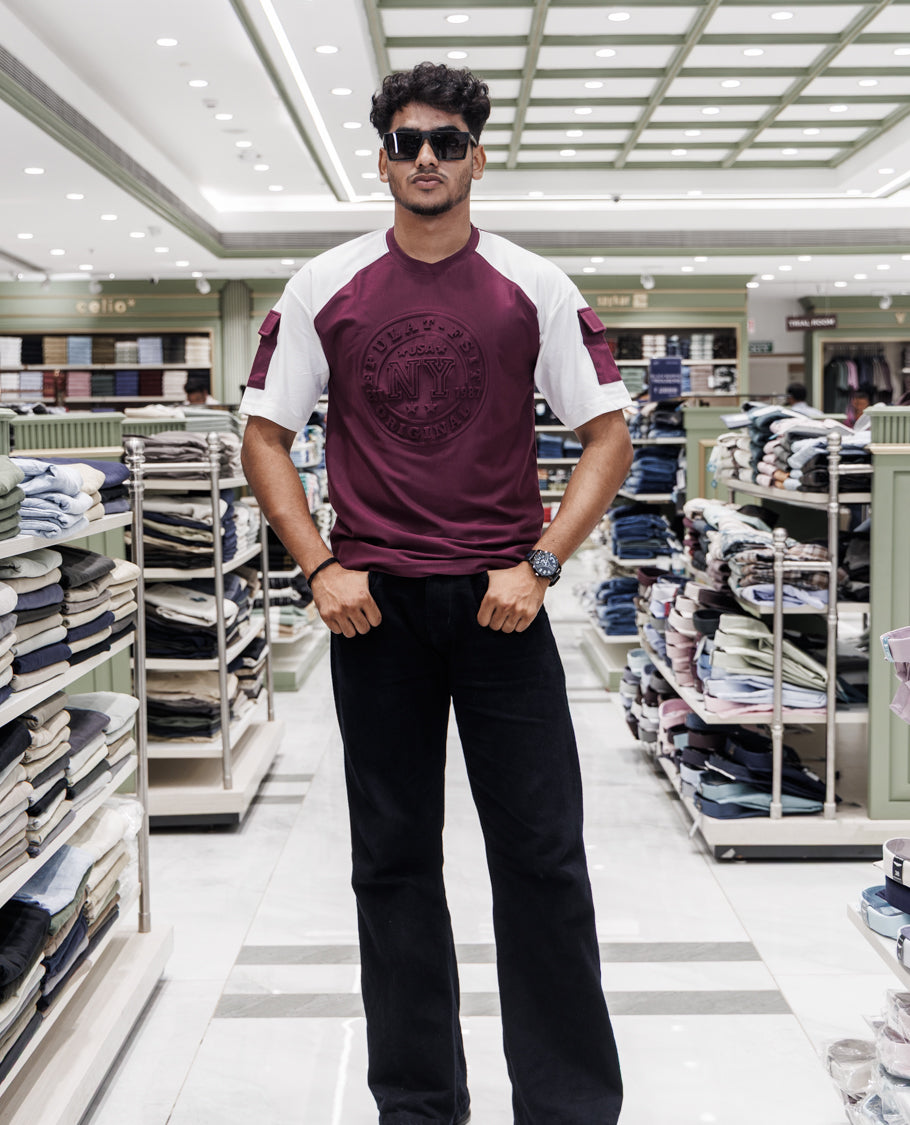 Burgundy Cotton-Blended T-Shirt