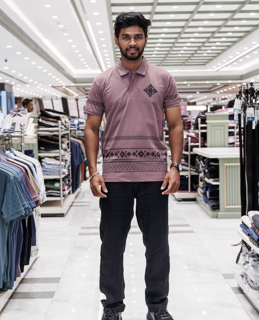 Mauve Half Sleeves Cotton-Blended T-Shirt