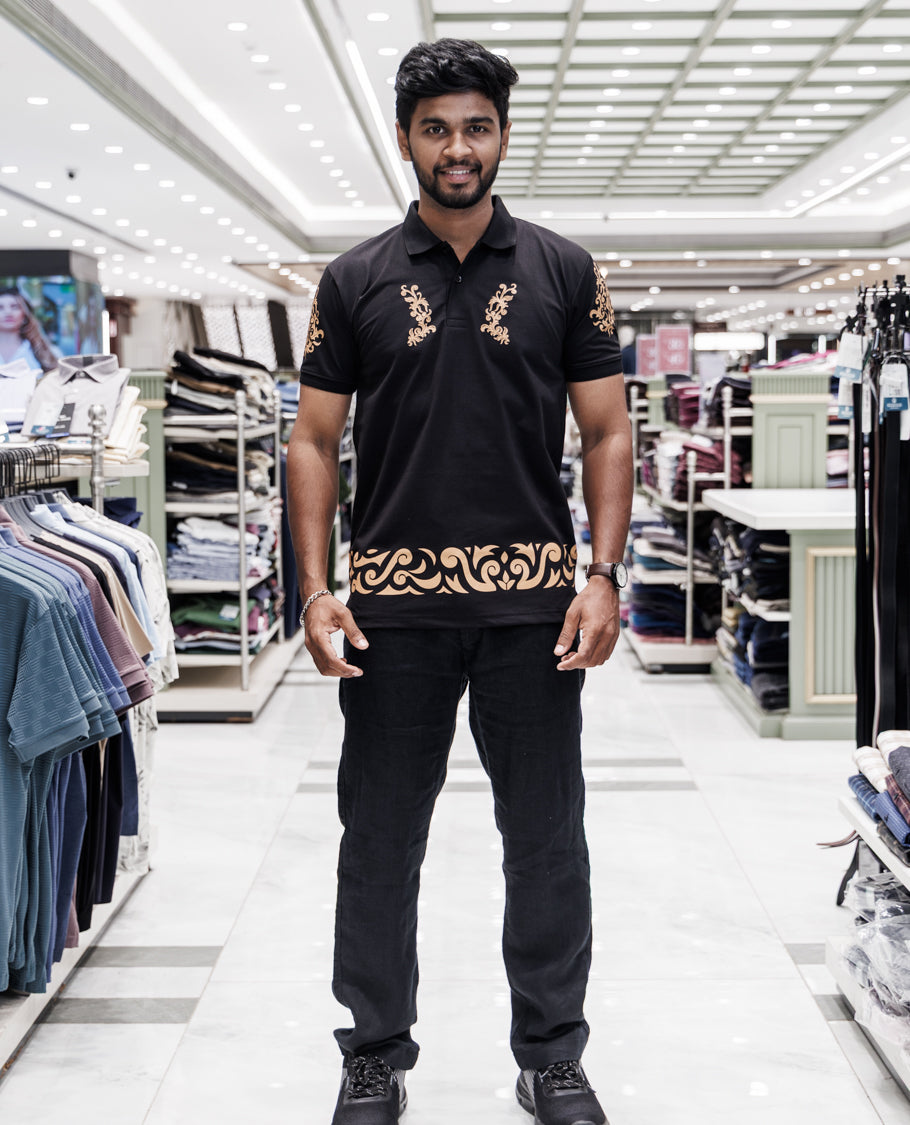 Black Cotton-Blended T-Shirt