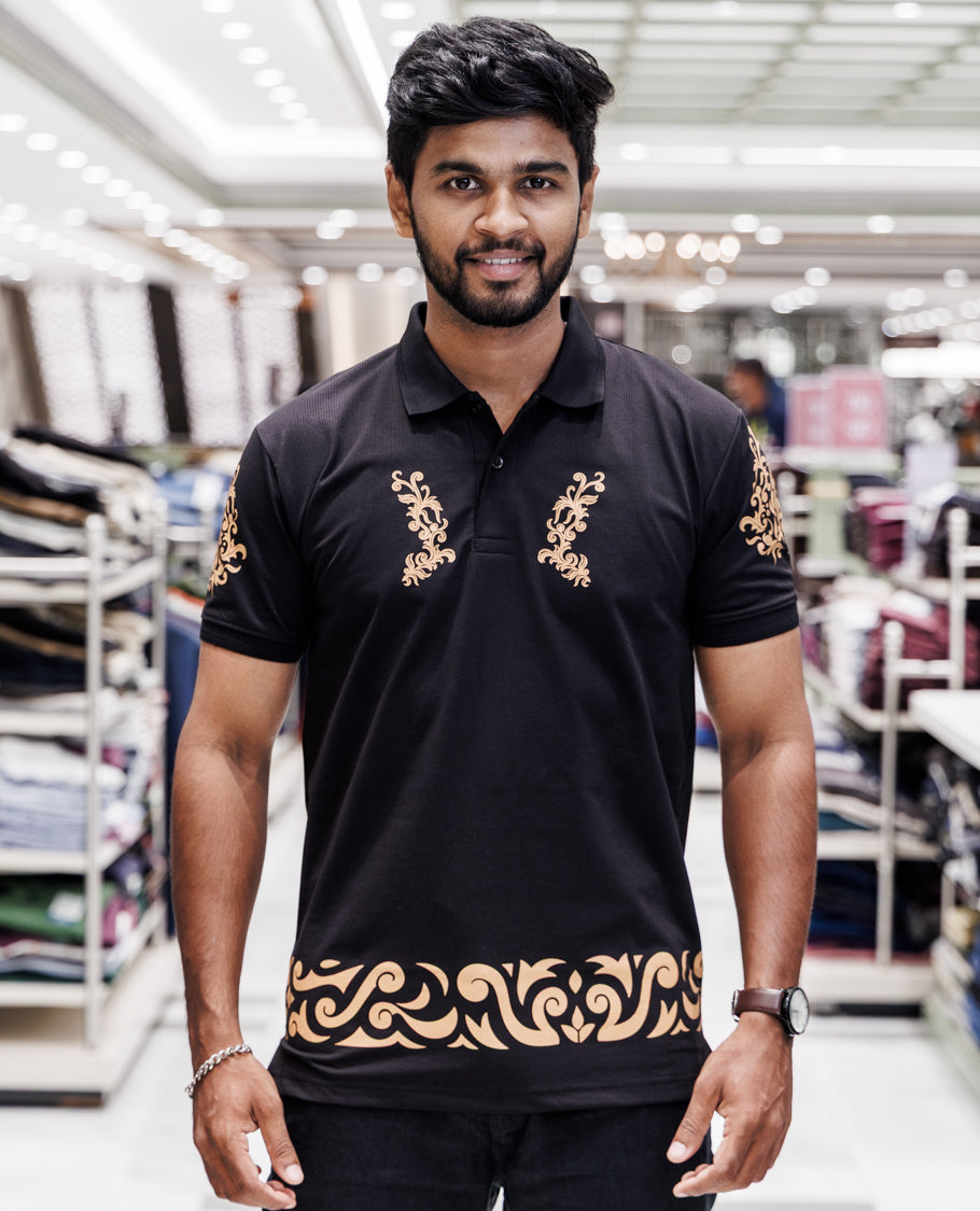 Black Cotton-Blended T-Shirt