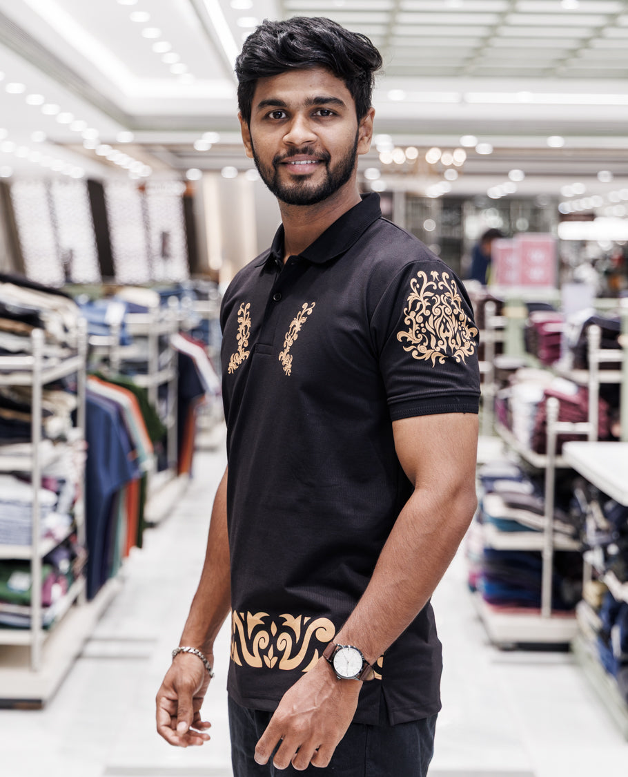 Black Cotton-Blended T-Shirt