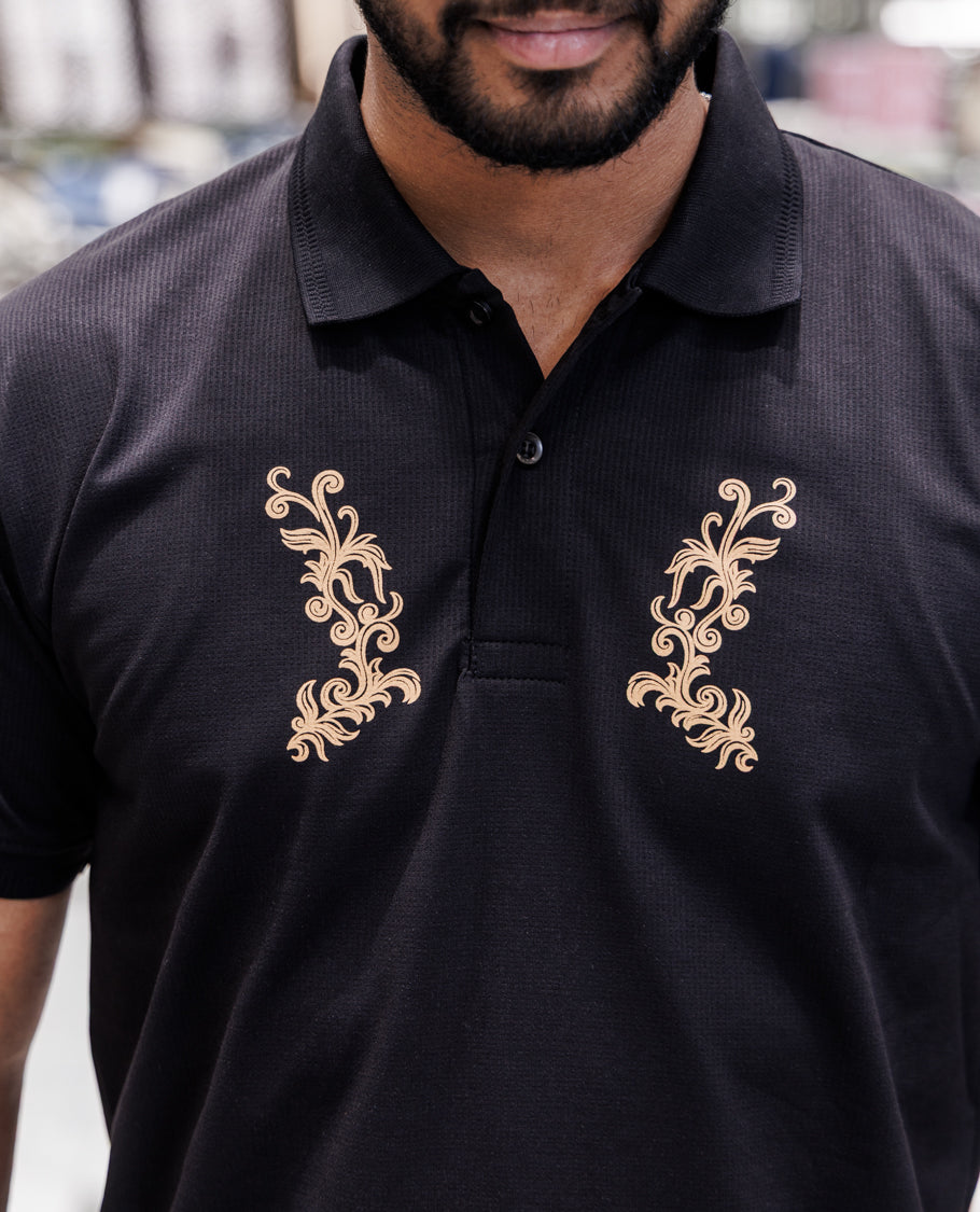 Black Cotton-Blended T-Shirt