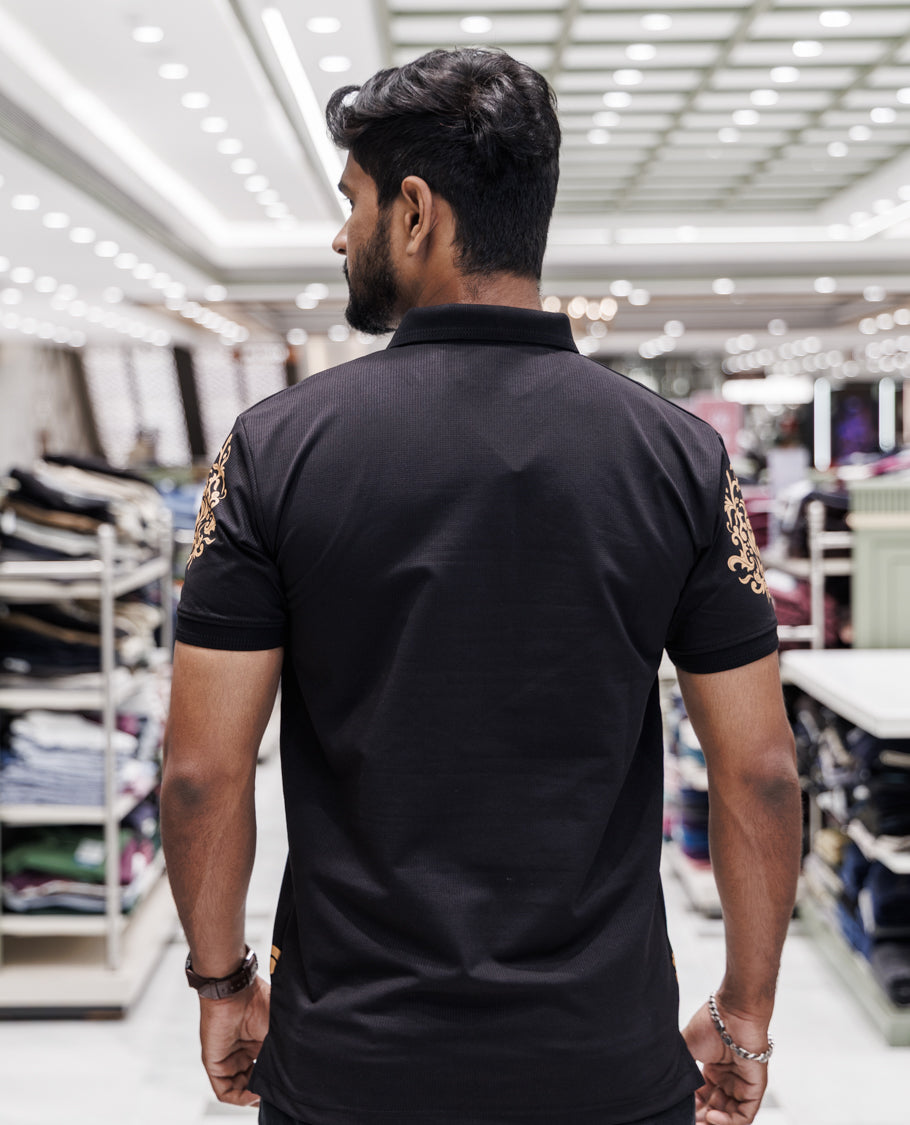 Black Cotton-Blended T-Shirt