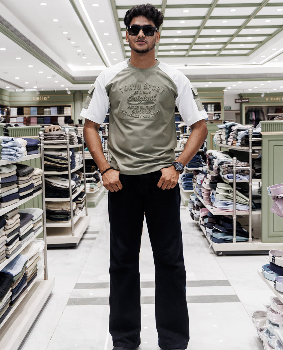 Green Cotton-Blended T-Shirt