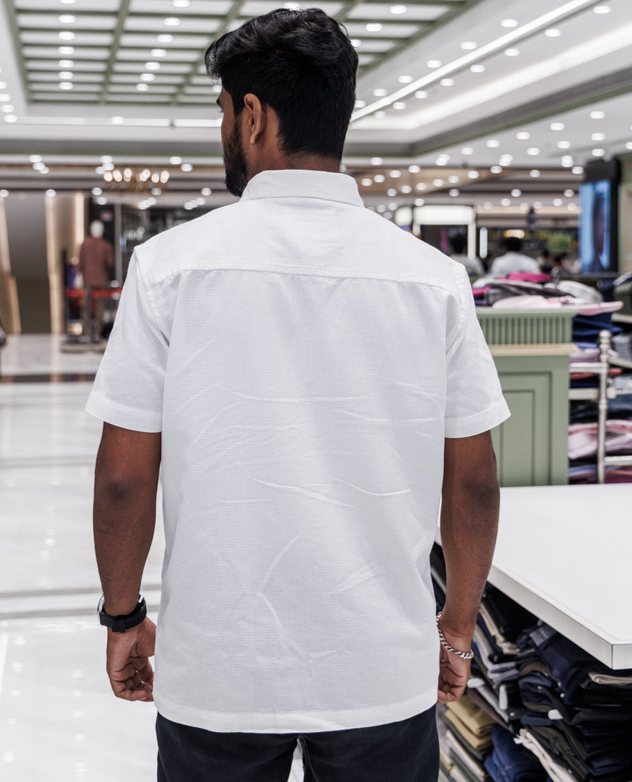 White Cotton-Blended Embroidery Casual Shirt