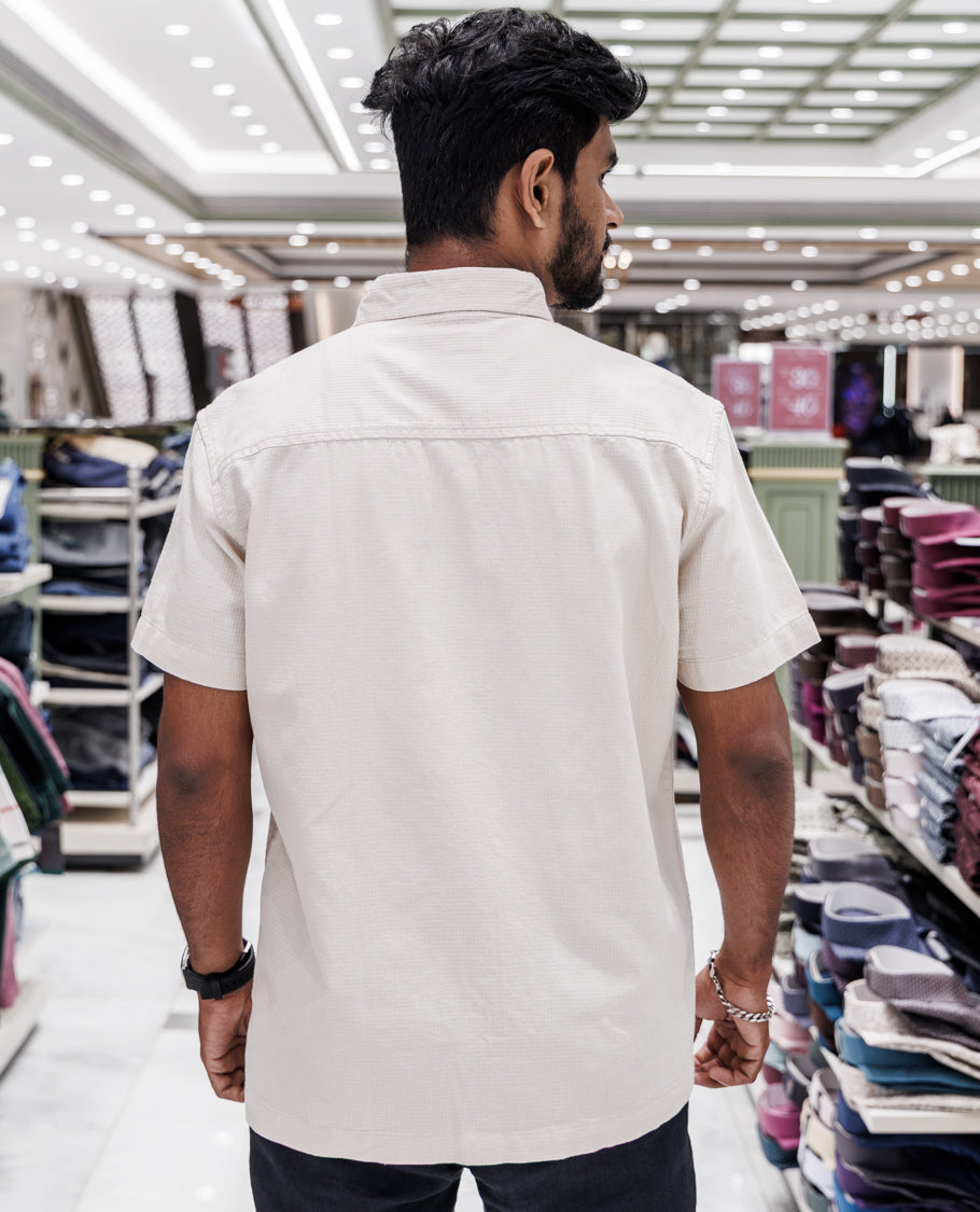 Cream Cotton-Blended Casual Shirt